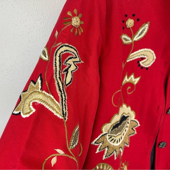 Indigo Moon M Red Floral Embroidered Jacket Floral Oriental Mandarin Buttons - Picture 10 of 15